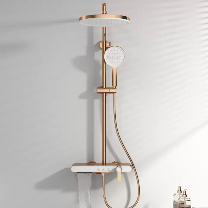 Waterfall Piano Bathroom Shower System Brushed Rose Gold Bathroom Faucets Rain Shower Head Hot Cold Piano Bathroom Shower Set — image 2