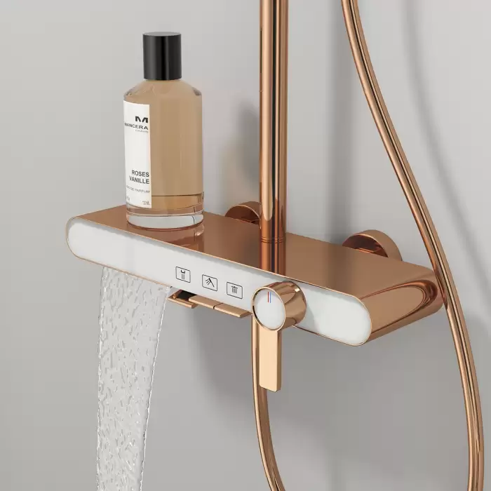 Waterfall Piano Bathroom Shower System Brushed Rose Gold Bathroom Faucets Rain Shower Head Hot Cold Piano Bathroom Shower Set — image 3