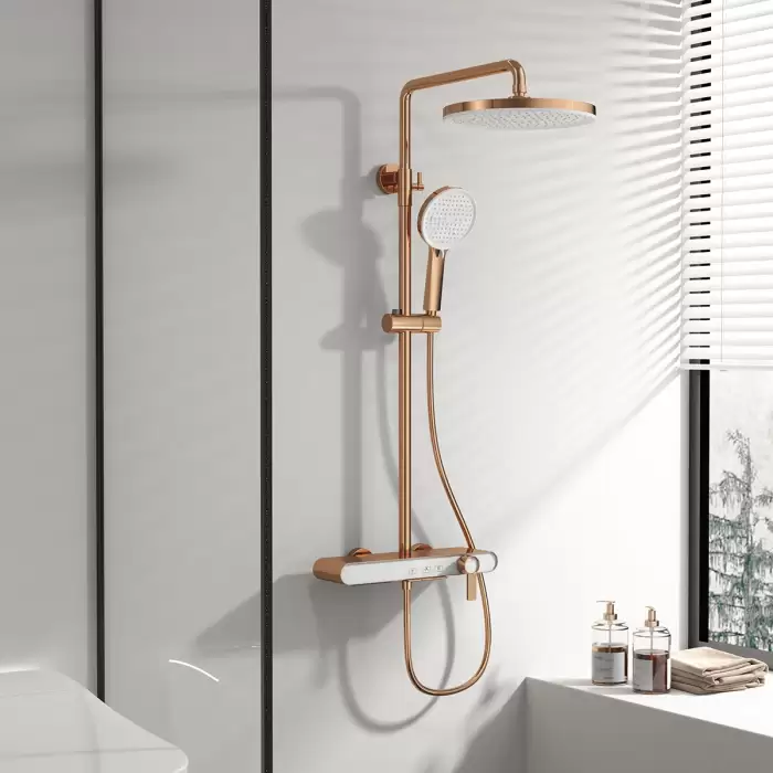 Waterfall Piano Bathroom Shower System Brushed Rose Gold Bathroom Faucets Rain Shower Head Hot Cold Piano Bathroom Shower Set — image 5