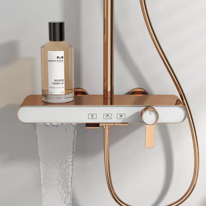 Waterfall Piano Bathroom Shower System Brushed Rose Gold Bathroom Faucets Rain Shower Head Hot Cold Piano Bathroom Shower Set — image 7