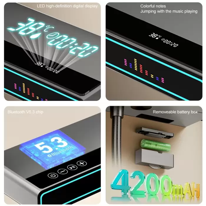 Bluetooth Music Digital Bathroom Shower System Ambient Lighting thermostatic Digital Bathroom Shower Set Faucets Accessories — image 3
