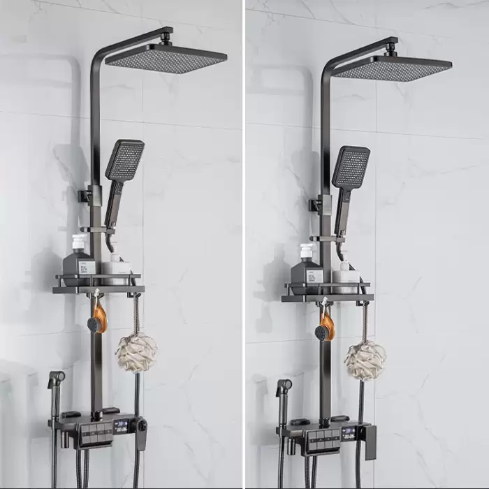 Grey Thermostatic Piano Digital Bathroom Shower Set 12 Inch Rain Shower Head Hot Cold Digital Bathroom Shower Set Accessories — image 2