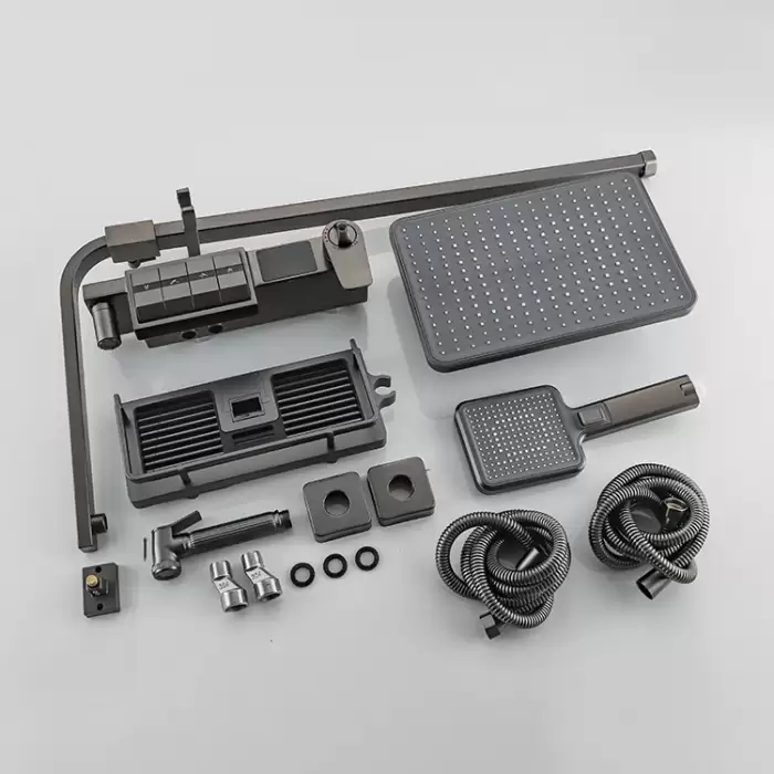 Grey Thermostatic Piano Digital Bathroom Shower Set 12 Inch Rain Shower Head Hot Cold Digital Bathroom Shower Set Accessories — image 8