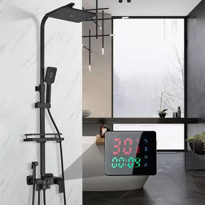 Digital Bathroom Shower Set Quality Brass Bathroom Faucet Accessories Rain Shower Head Thermostatic Bath Shower System — image 3