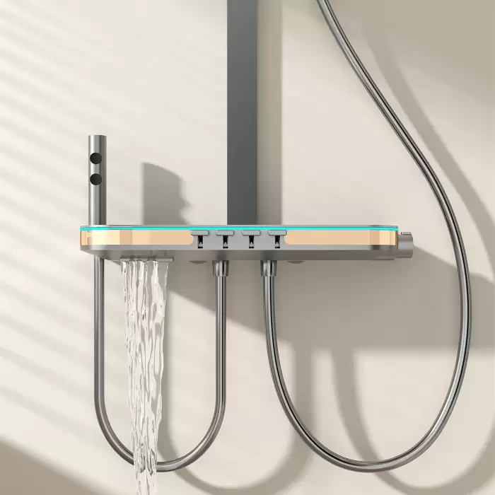 Piano Digital Bathroom Shower Set Rose Gold Ambient Lighting Hot Cold Waterfall Digital Bathroom Shower System Rain Shower Head — image 5