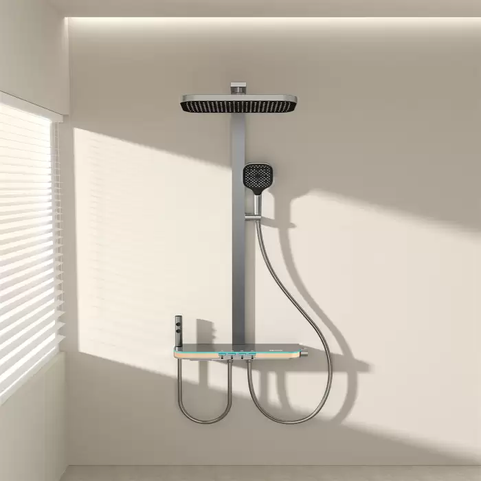 Piano Digital Bathroom Shower Set Rose Gold Ambient Lighting Hot Cold Waterfall Digital Bathroom Shower System Rain Shower Head — image 8