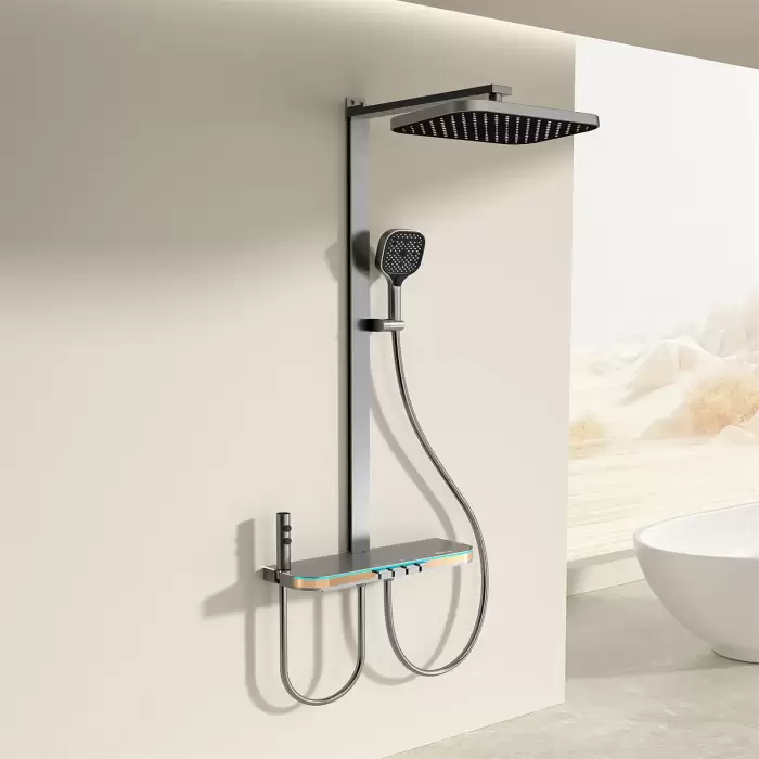 Piano Digital Bathroom Shower Set Rose Gold Ambient Lighting Hot Cold Waterfall Digital Bathroom Shower System Rain Shower Head — image 9