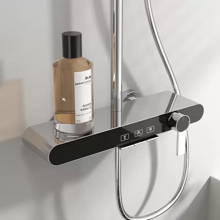 Chrome Piano Bathroom Shower Set Quality Brass Waterfall Bathroom Shower Faucets Head Rose Gold Hot Cold Piano Shower System — image 3