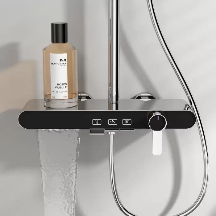 Chrome Piano Bathroom Shower Set Quality Brass Waterfall Bathroom Shower Faucets Head Rose Gold Hot Cold Piano Shower System — image 5