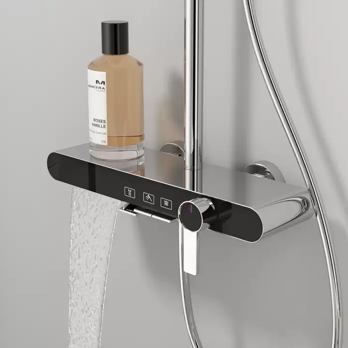 Chrome Piano Bathroom Shower Set Quality Brass Waterfall Bathroom Shower Faucets Head Rose Gold Hot Cold Piano Shower System — image 6