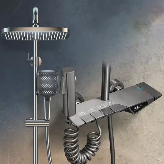 Piano Bathroom Shower System Faucet Accessories Quality Brass Bathroom Mixer Tap Grey Hot Cold Piano Bathroom Shower Set — image 2