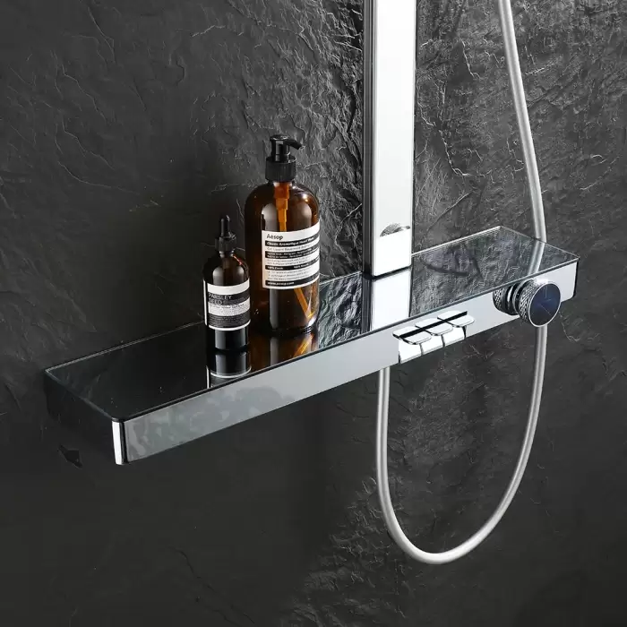 Chrome Digital Piano Bathroom Shower Set 12 Inch Round Rainfall Shower Head Hot Cold Brass Piano Digital Bathroom Shower System — image 2