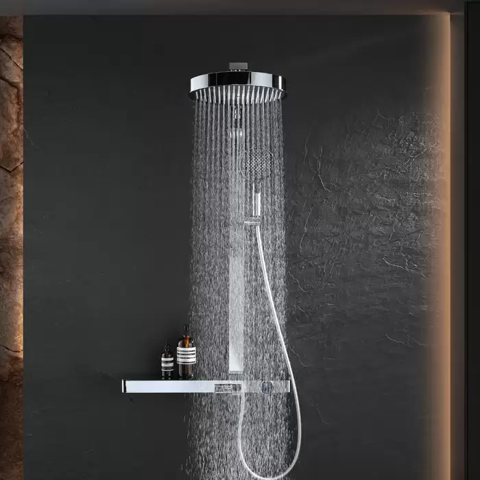 Chrome Digital Piano Bathroom Shower Set 12 Inch Round Rainfall Shower Head Hot Cold Brass Piano Digital Bathroom Shower System — image 4