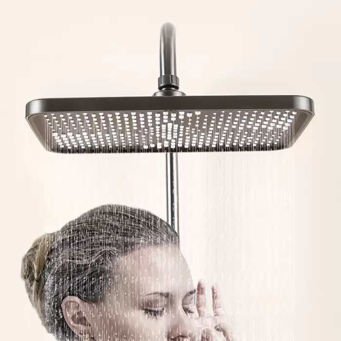 Piano Bathroom Shower System Faucet Accessories Quality Brass Bathroom Mixer Tap Grey Hot Cold Piano Bathroom Shower Set — image 6