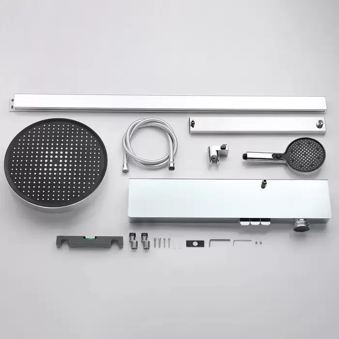 Chrome Digital Piano Bathroom Shower Set 12 Inch Round Rainfall Shower Head Hot Cold Brass Piano Digital Bathroom Shower System — image 6