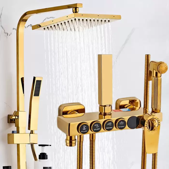 Bathroom Shower System Faucets Accessories 12 Inch Rainfall Shower Head Brass Thermostatic Bathroom Shower Set — image 2