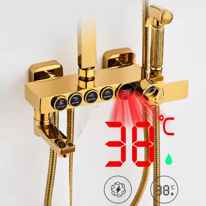 Bathroom Shower System Faucets Accessories 12 Inch Rainfall Shower Head Brass Thermostatic Bathroom Shower Set — image 3