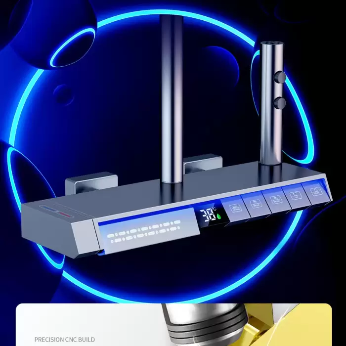 White Thermostatic Digital Piano Bathroom Shower System Faucets Accessories Rainfall Shower Head Hot Cold Digital Shower Set — image 3