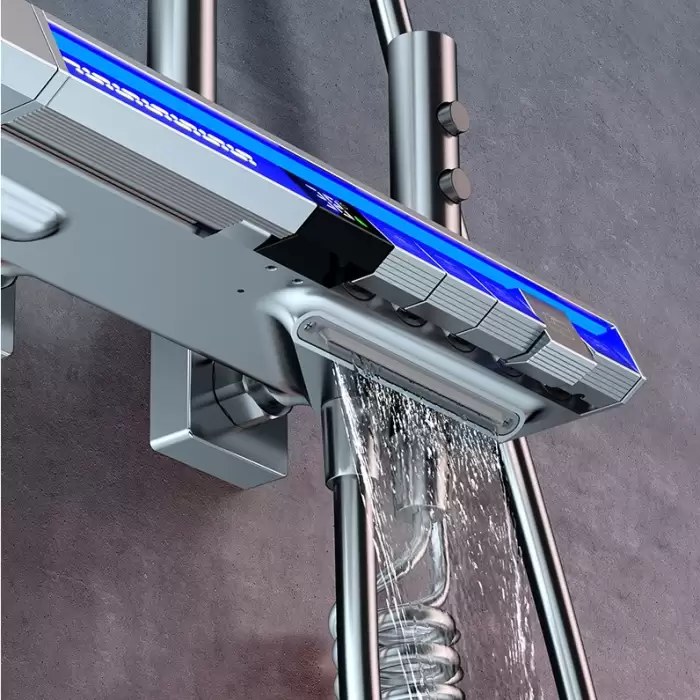 White Thermostatic Digital Piano Bathroom Shower System Faucets Accessories Rainfall Shower Head Hot Cold Digital Shower Set — image 5