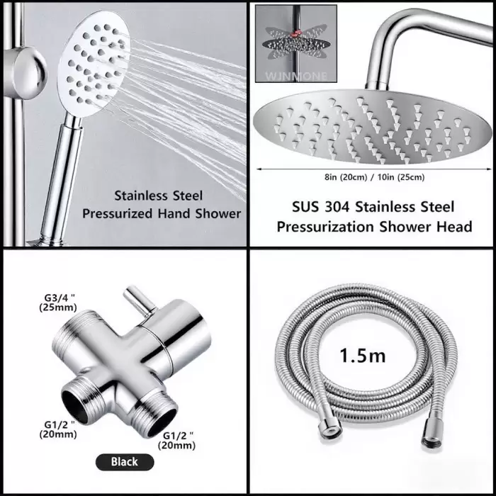 Chrome Black Round Bathroom Split Shower Column Premium Stainless Steel Shower System Set Bathtub Rain Shower Faucet Accessories — image 5