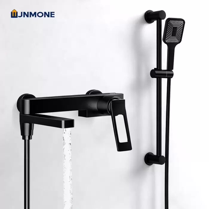 High Quality Solid Brass Bathroom Bathtub Shower Faucet Set Wall Mounted Rainfall Mixer Water Tap Black Split Shower System Kits — image 2