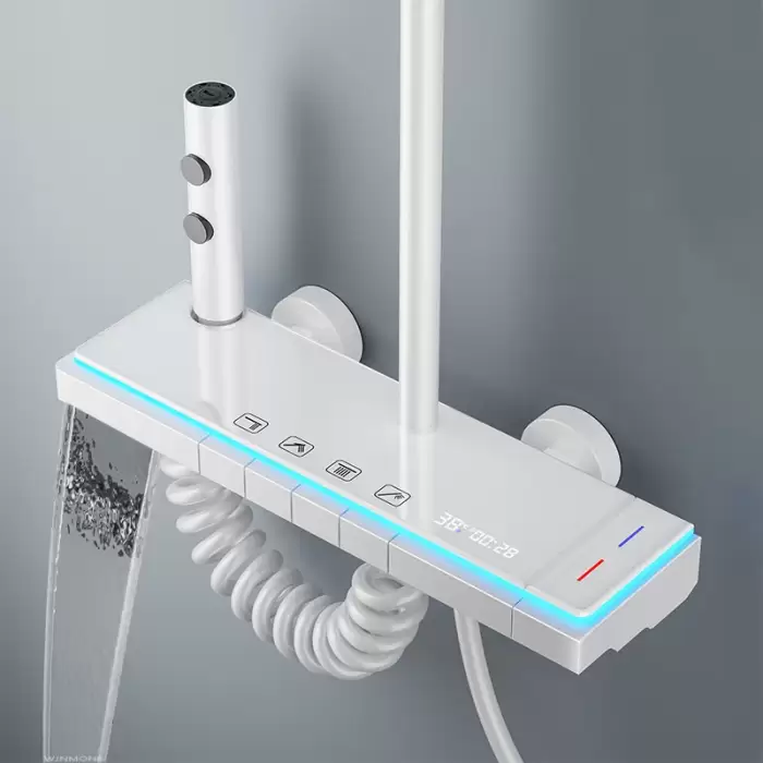 Bathrooms Shower System Set Glass Panel Bathtub Rain LED Display Rainfall Shower Mixer Tap Thermostatic Faucet with Light — image 2