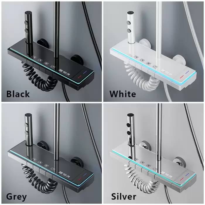 Bathrooms Shower System Set Glass Panel Bathtub Rain LED Display Rainfall Shower Mixer Tap Thermostatic Faucet with Light — image 3