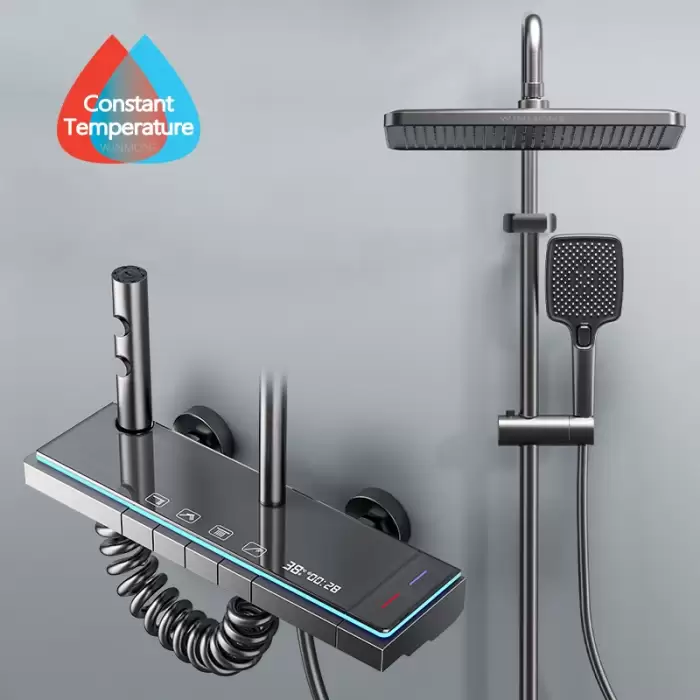 Luxury Bathroom Shower Faucet Set Smart Temperature Display Rainfall Shower System Rain Waterfall LED Bathtub Mixer Tap Showers — image 2