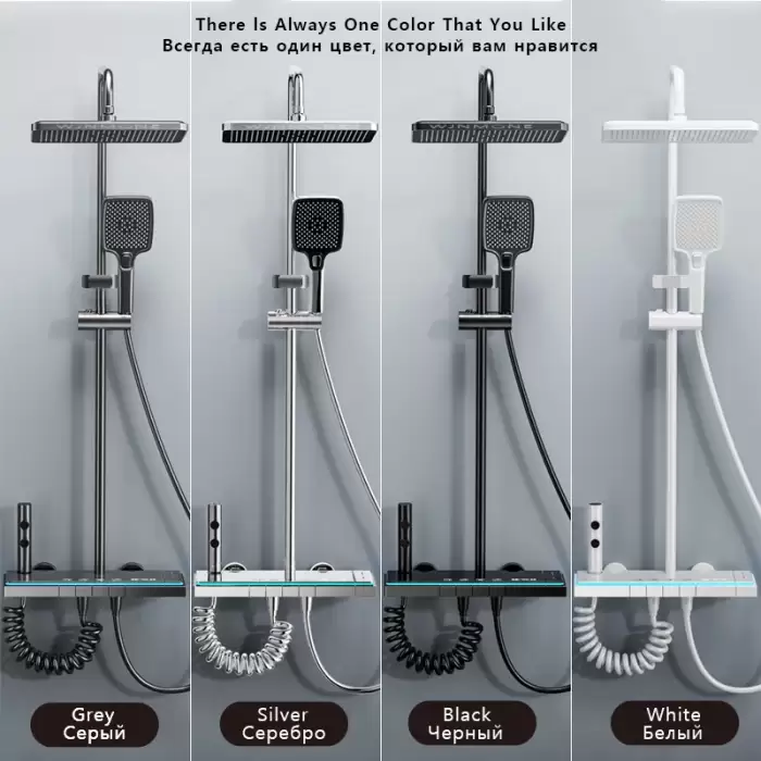 Luxury Bathroom Shower Faucet Set Smart Temperature Display Rainfall Shower System Rain Waterfall LED Bathtub Mixer Tap Showers — image 4