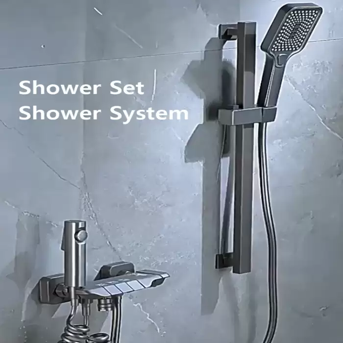 Shower System Full Set Grey 2 Way Piano Keys Bathroom Shower Set Wall Mounted Brass Bathtub Digital Display Shower Faucet — image 6