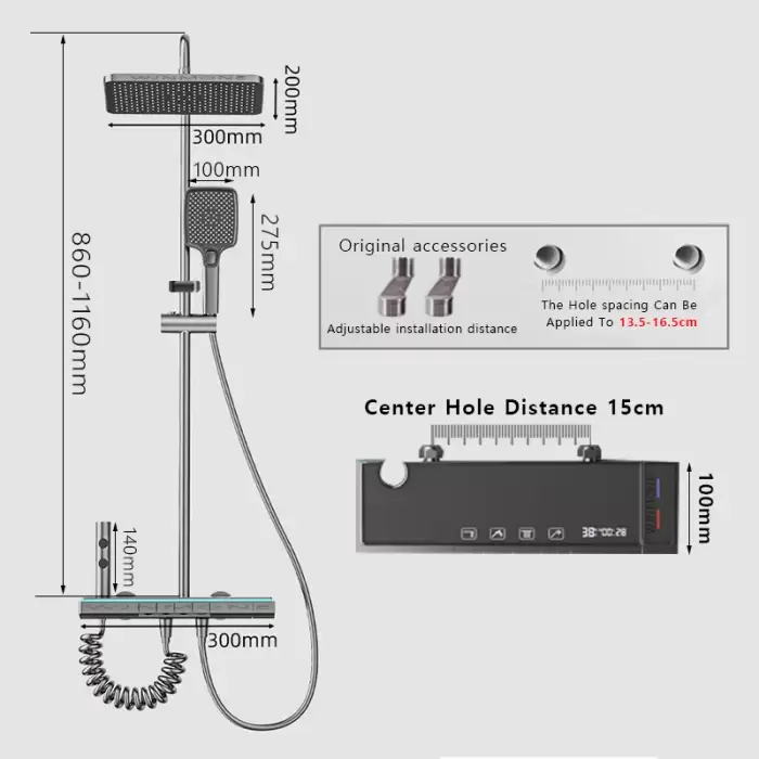 Luxury Bathroom Shower Faucet Set Smart Temperature Display Rainfall Shower System Rain Waterfall LED Bathtub Mixer Tap Showers — image 7