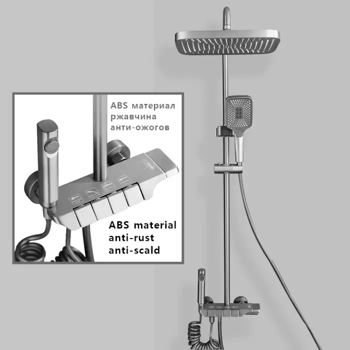 Black Bathroom Shower Set Piano Keys ABS Anti-rust Shower System Sets Wall Mounted Bathtub Hot and Cold Mixer Rain Shower Faucet — image 3