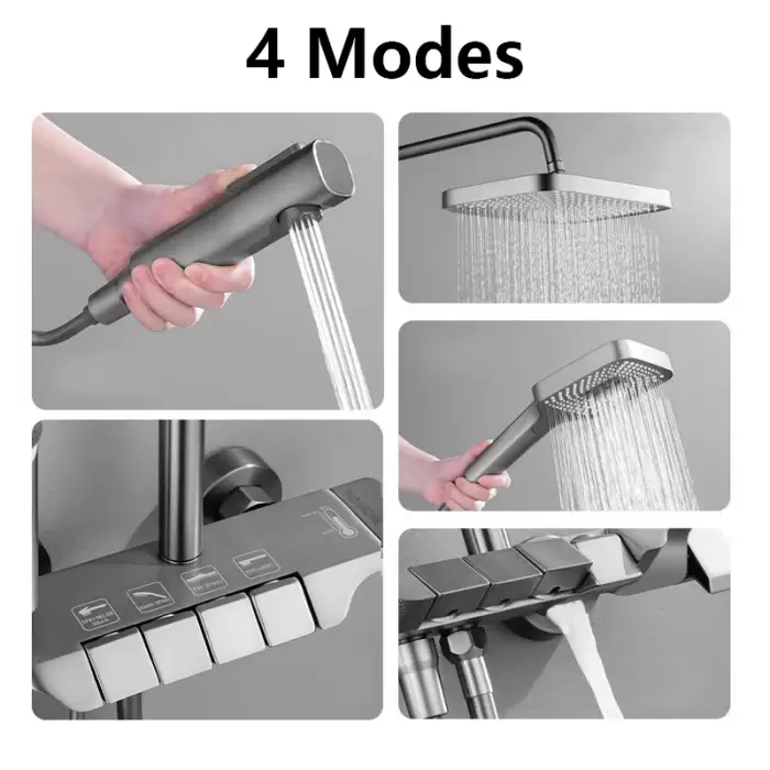 Black Bathroom Shower Set Piano Keys ABS Anti-rust Shower System Sets Wall Mounted Bathtub Hot and Cold Mixer Rain Shower Faucet — image 4