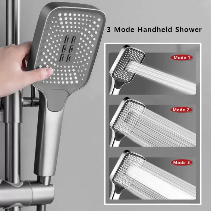 Black Bathroom Shower Set Piano Keys ABS Anti-rust Shower System Sets Wall Mounted Bathtub Hot and Cold Mixer Rain Shower Faucet — image 5