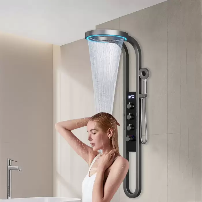 Wall Mounted Spa Massage Shower Panels System Digital Display Rain Shower for Bathroom Brass Mixer Faucet Full Shower Set — image 2