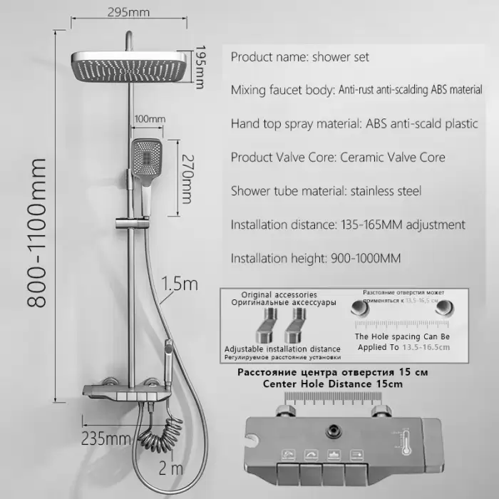 Black Bathroom Shower Set Piano Keys ABS Anti-rust Shower System Sets Wall Mounted Bathtub Hot and Cold Mixer Rain Shower Faucet — image 7