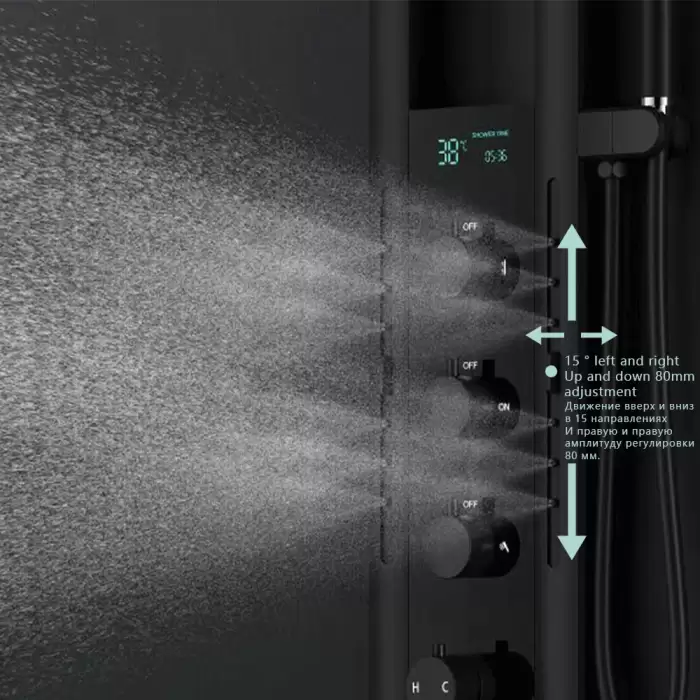 Wall Mounted Spa Massage Shower Panels System Digital Display Rain Shower for Bathroom Brass Mixer Faucet Full Shower Set — image 5