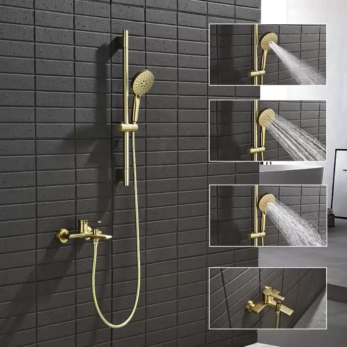 Split Bathroom Faucet Brass Bath Triple Shower Faucet System Wall Mounted Bathtub Shower Set Hot Cold Mixer Water Taps — image 2