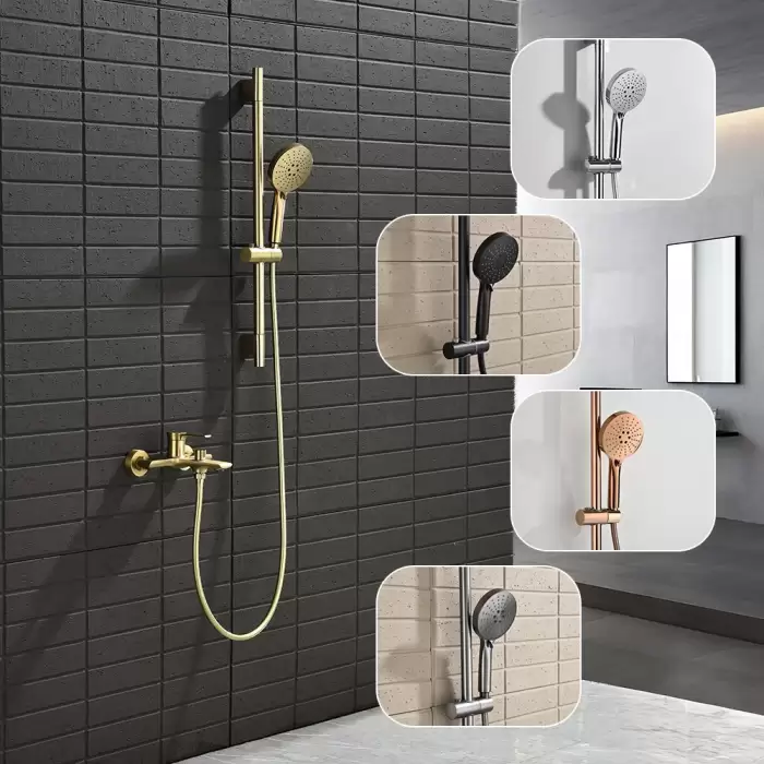 Split Bathroom Faucet Brass Bath Triple Shower Faucet System Wall Mounted Bathtub Shower Set Hot Cold Mixer Water Taps — image 4