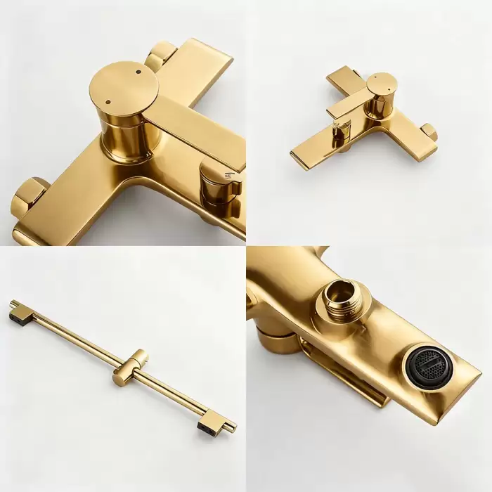 Split Bathroom Faucet Brass Bath Triple Shower Faucet System Wall Mounted Bathtub Shower Set Hot Cold Mixer Water Taps — image 5