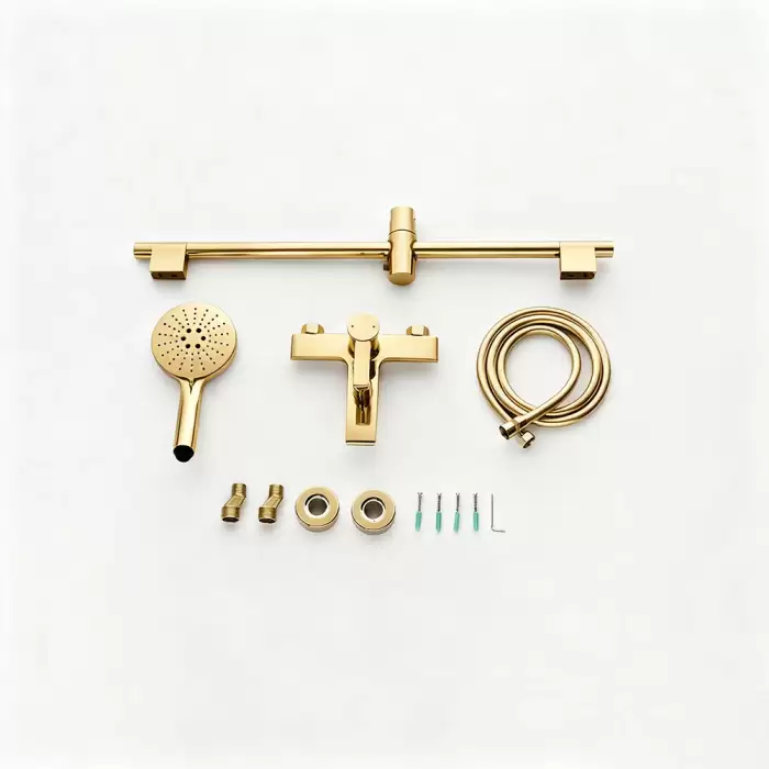 Split Bathroom Faucet Brass Bath Triple Shower Faucet System Wall Mounted Bathtub Shower Set Hot Cold Mixer Water Taps — image 6