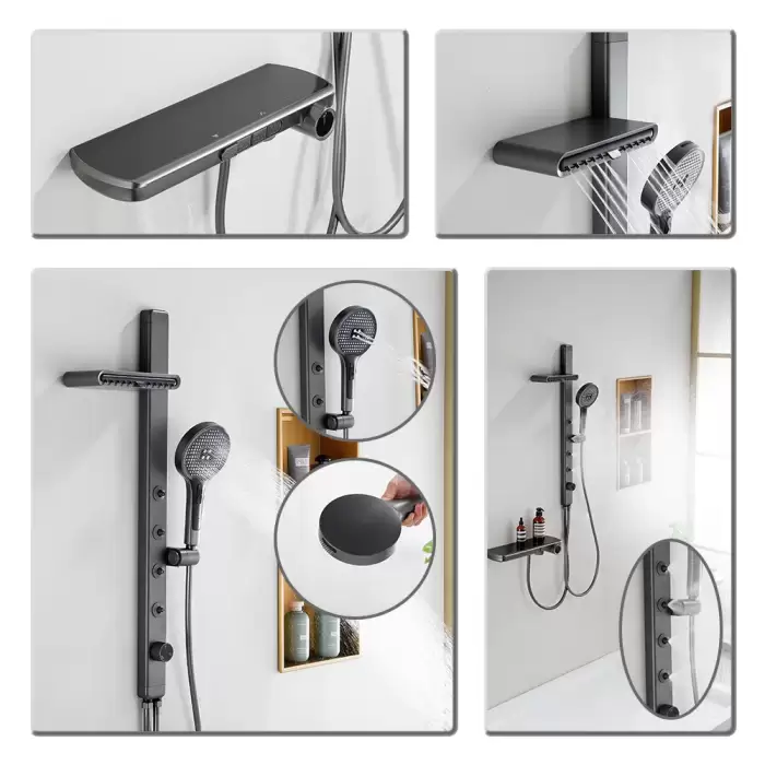 Modern High End Rain Shower System Back SPA Massage Jet Tap Smart Thermostatic LED Display Waterfall Bathroom Faucet Showers Set — image 3