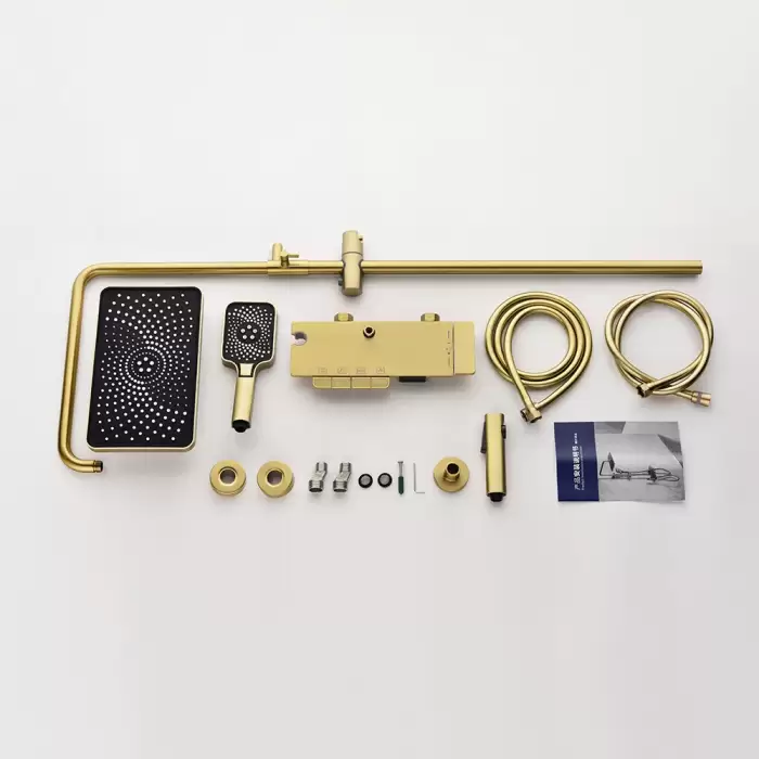 Luxury Brushed Gold LED Display Bathroom Faucet 4 Ways Rainfall Bathtub Shower System Solid Brass Mixer Tap Shower Faucet Set — image 6