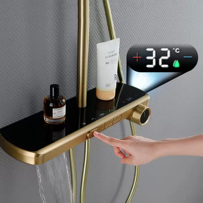 Modern High End Digital Display Shower Full Set Rainfall Shower System Rain Bathroom Faucet Mixer Thermostatic Valve Shower Taps — image 3