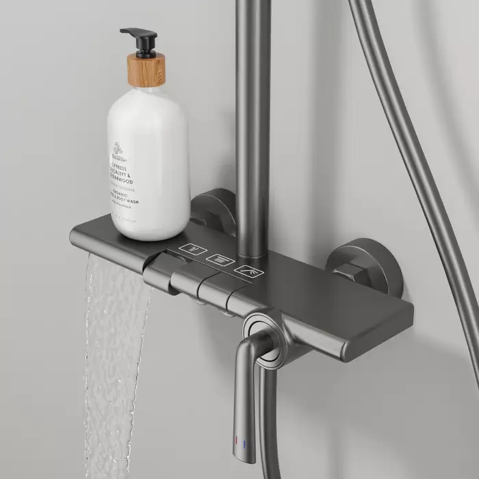 Hot Cold Piano Bathroom Shower System Faucet Solid Brass Hot Cold Waterfall Bathroom Faucet Rose Gold Piano Bathroom Shower Set — image 4
