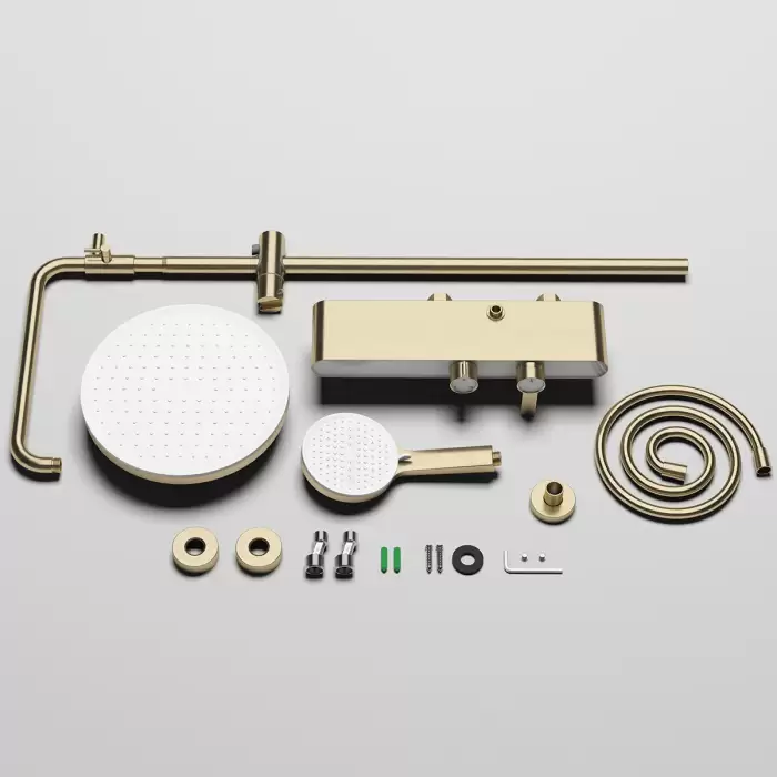 Square Brushed Gold Bathroom Shower System Faucet 12 Inch Round Rain Shower Head Brass Hot Cold Waterfall Bathroom Shower Set — image 6