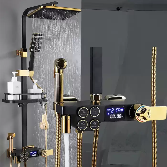 Thermostatic Bathroom Shower System Set Solid Brass Bathroom Faucets Accessories Rain Shower Head Hot Cold Bathroom Shower Set — image 2