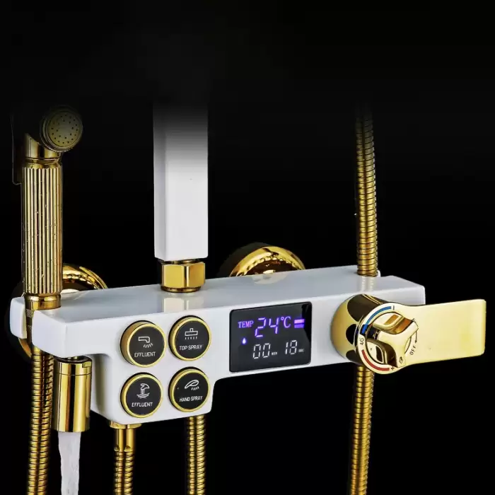 Thermostatic Bathroom Shower System Set Solid Brass Bathroom Faucets Accessories Rain Shower Head Hot Cold Bathroom Shower Set — image 3