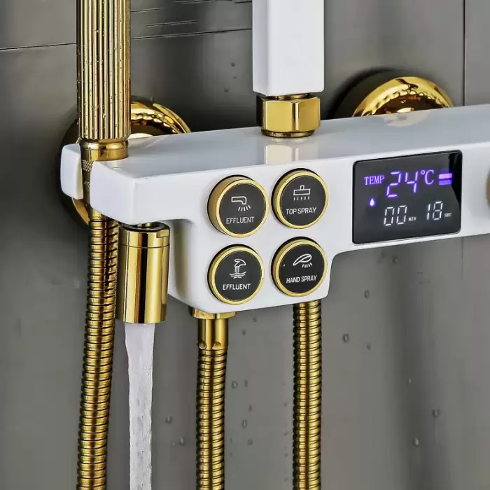 Thermostatic Bathroom Shower System Set Solid Brass Bathroom Faucets Accessories Rain Shower Head Hot Cold Bathroom Shower Set — image 4