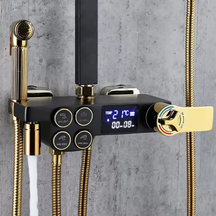 Thermostatic Bathroom Shower System Set Solid Brass Bathroom Faucets Accessories Rain Shower Head Hot Cold Bathroom Shower Set — image 6